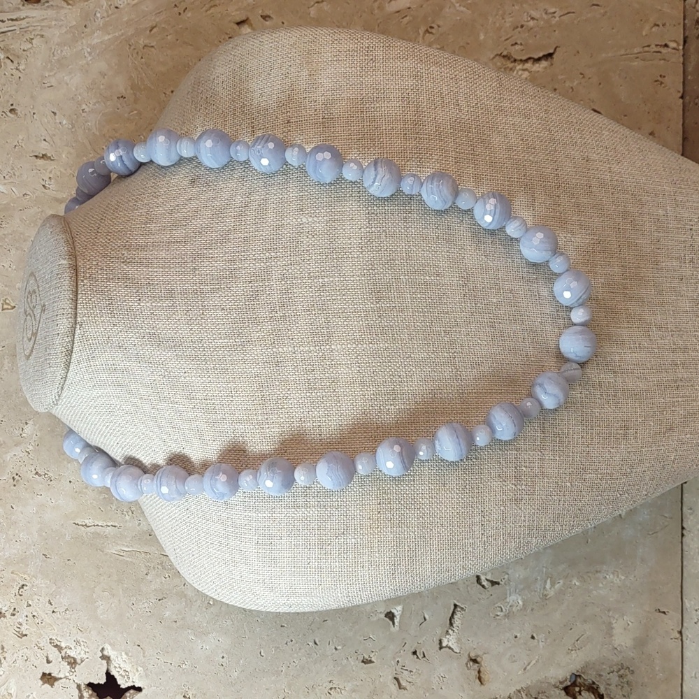 GSJ Blue Lace Agate Faceted Gemstone Necklace w/14k Clasp